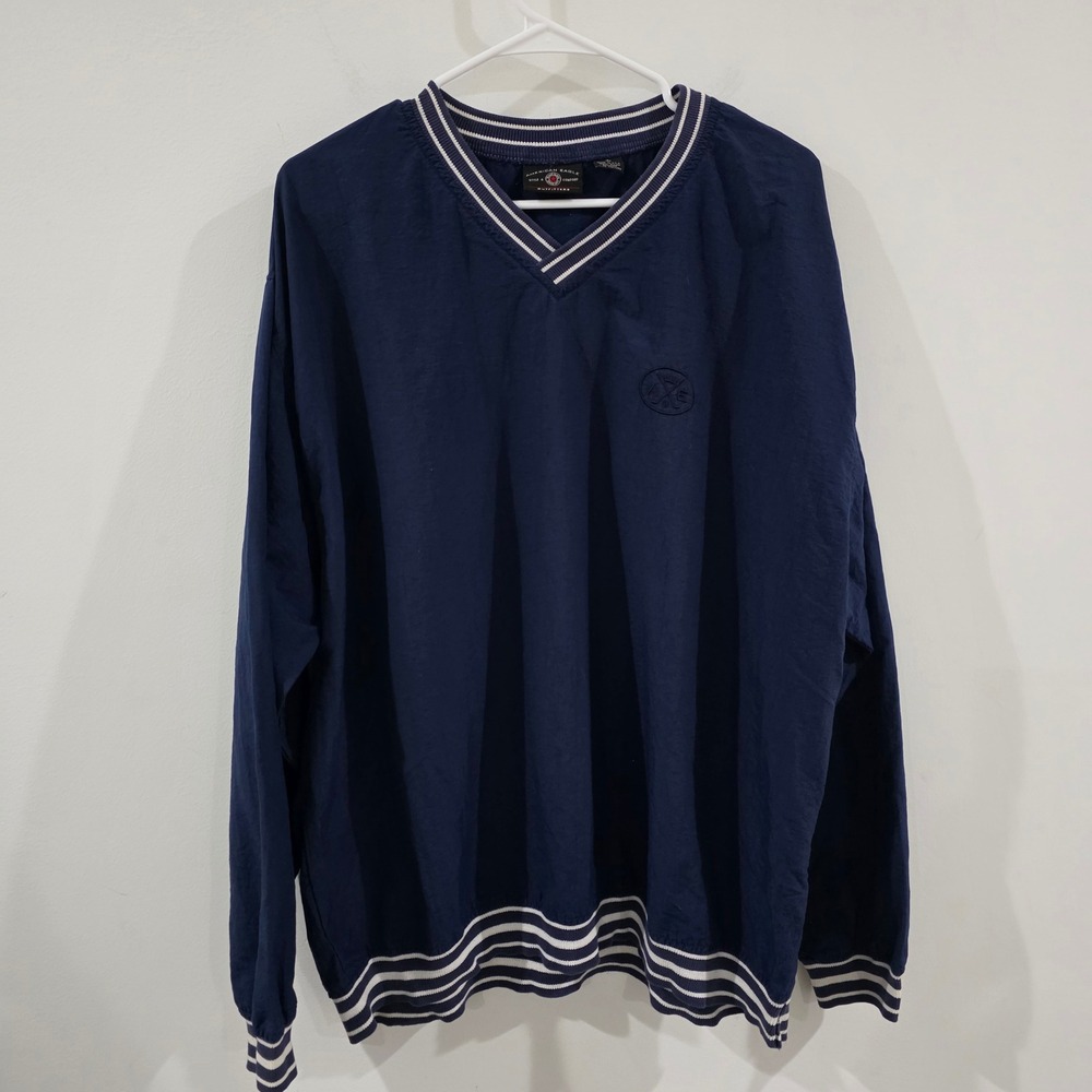 Vintage American Eagle Mens Windbreaker Pullover Size Large Navy V Neck Preppy